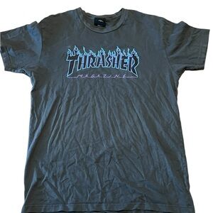 Thrasher Charcoal Tee with Blue Flame Logo